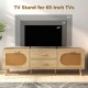 Rattan TV Stand for 65-Inch TV with Drawers and Solid Wood Legs