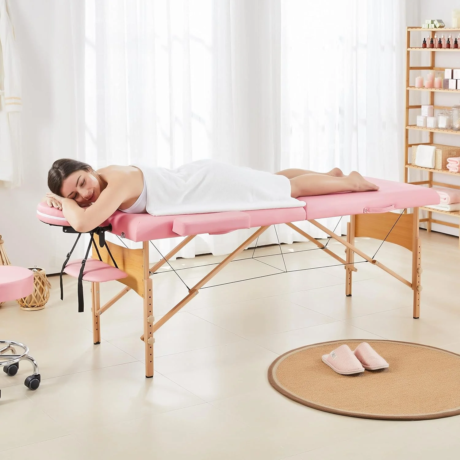 Yaheetech Massage Table Portable Lash Beds Spa Bed Massage Couch Foldable Spa Tables Adjustable 2 Fold with Non-Woven Bag 24 inch, Black