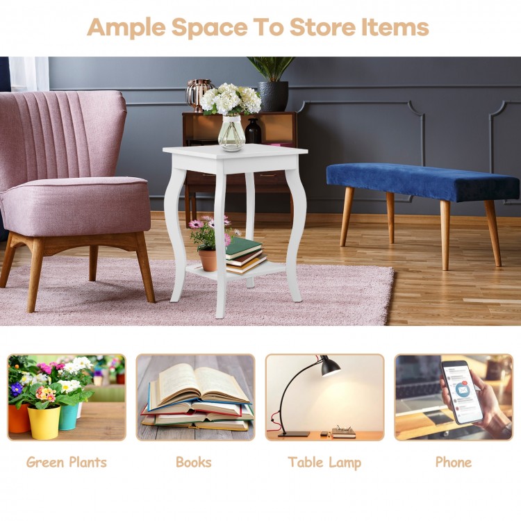 Set of 2 Side Table Night Stand with Shelf