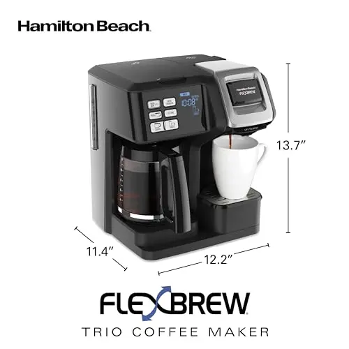 Hamilton Beach FlexBrew Trio 2-Way Coffee Maker, Compatible with K-Cup Pods or Grounds, Combo, Single Serve & Full 12c Pot, Black - Fast Brewing (49902)