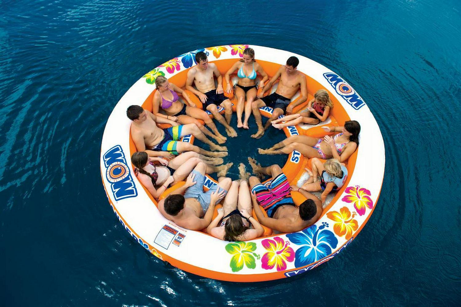 WOW 12-Person Stadium Islander Float, Heavy-Duty PVC, 12 Mesh Seats, 12ft Diameter, Colorful Graphics