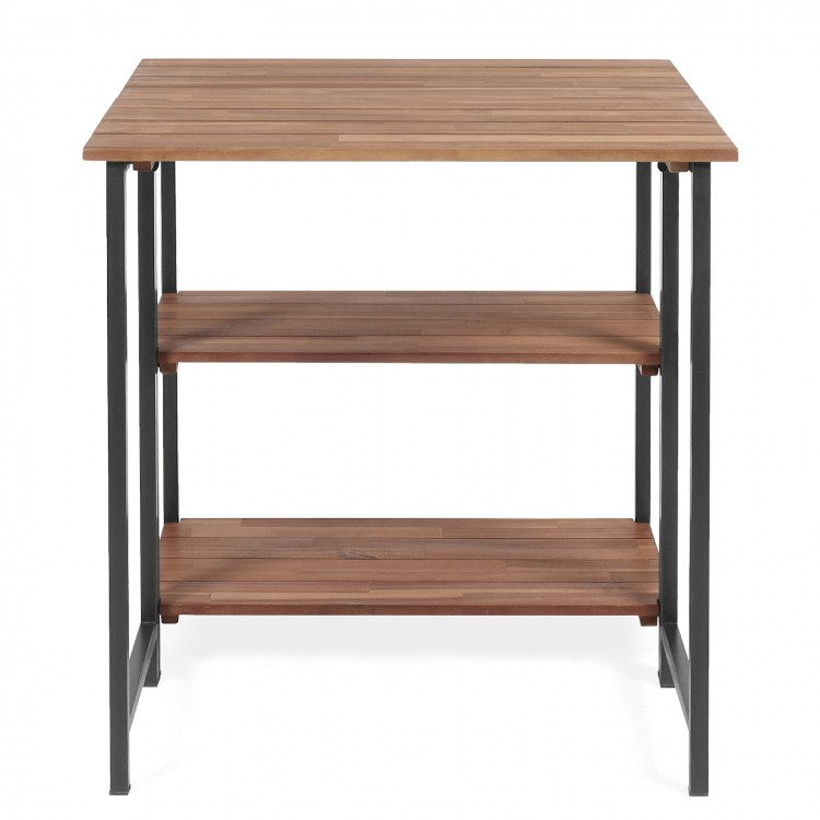 Acacia Wood Patio Folding Dining Table Storage Shelves