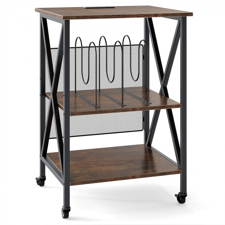 3-Tier Record Player Stand with Charging Station and Adjustable Shelf