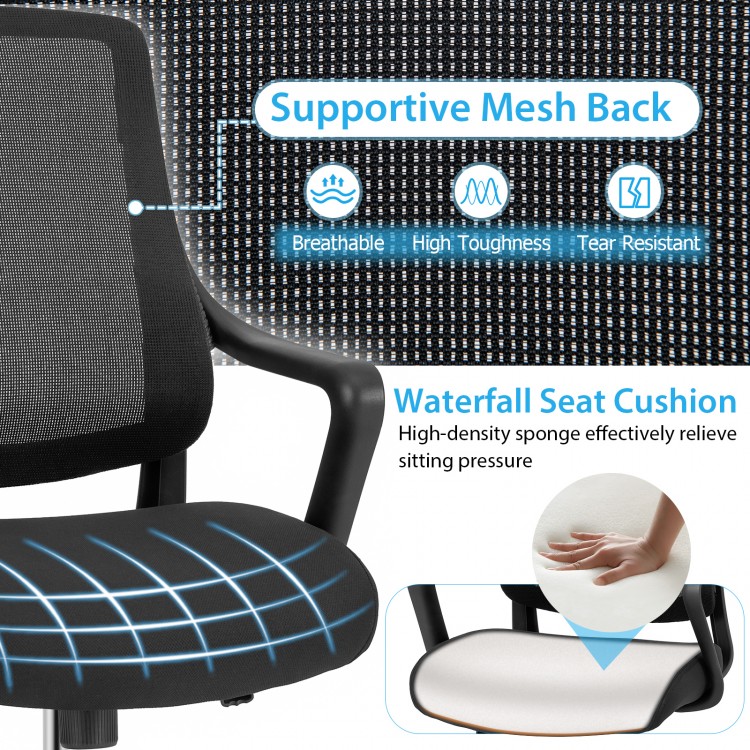 Modern Breathable Mesh Chair with Curved Backrest and Armrest