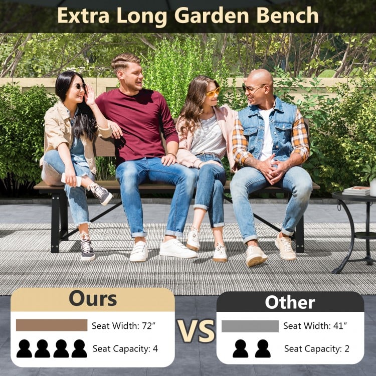 72 Inch Extra Long Bench with All-Weather HDPE Seat & Back for Yard Garden Porch