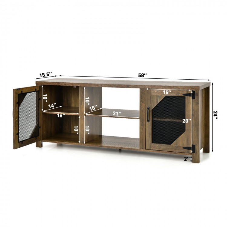 TV Stand for TVs up to 65-Inch with 2 Metal Mesh Doors and Ad
