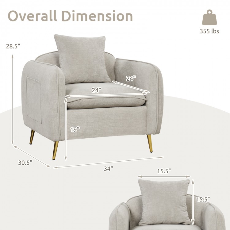 Chenille Velvet Accent Chair with Storage Pockets