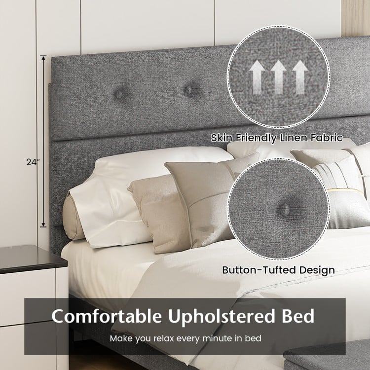 Twin/Full/Queen Upholstered Bed Frame with Ottoman Storage