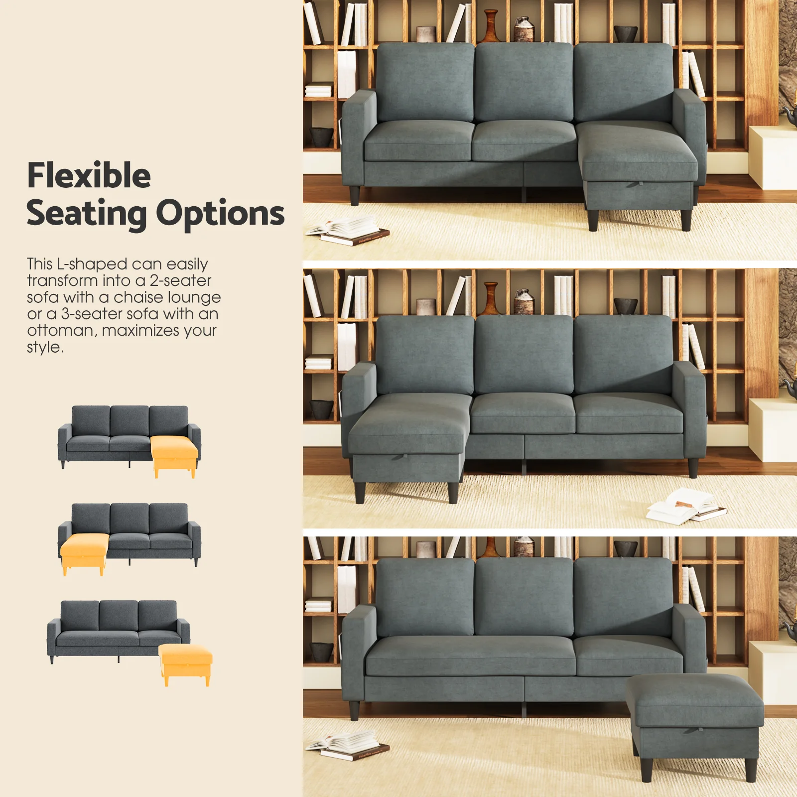3 Seater Sofa Lounge Set Gery