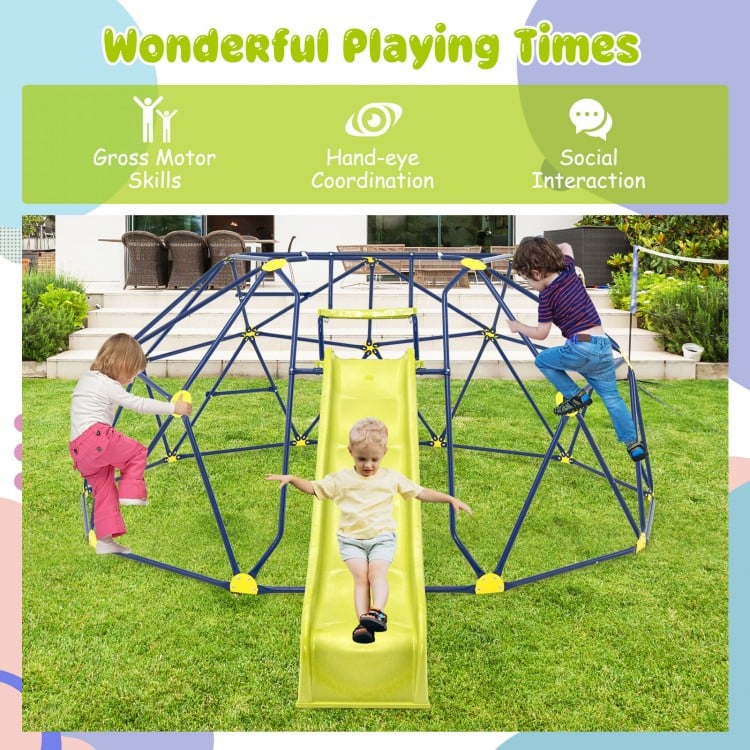 13.3 FT Climbing Dome Geometric Dome Climber with Extended Wavy Slide and 2 Rest Platforms