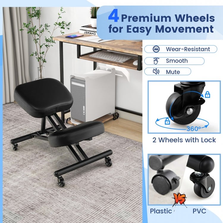 Adjustable Ergonomic Kneeling Chair with Upgraded Gas Spring Rod and Thick Foam Cushions