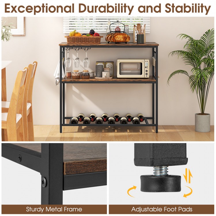 3 Shelves Kitchen Island Industrial Prep Table with Bottom Wine Rack