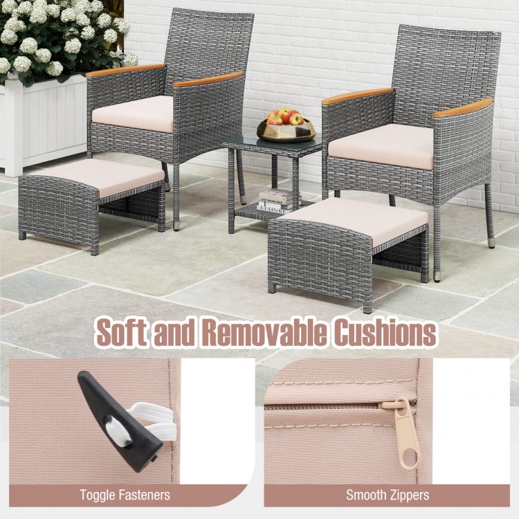5 Pieces Patio Conversation Set with Soft Cushions and Ottomans