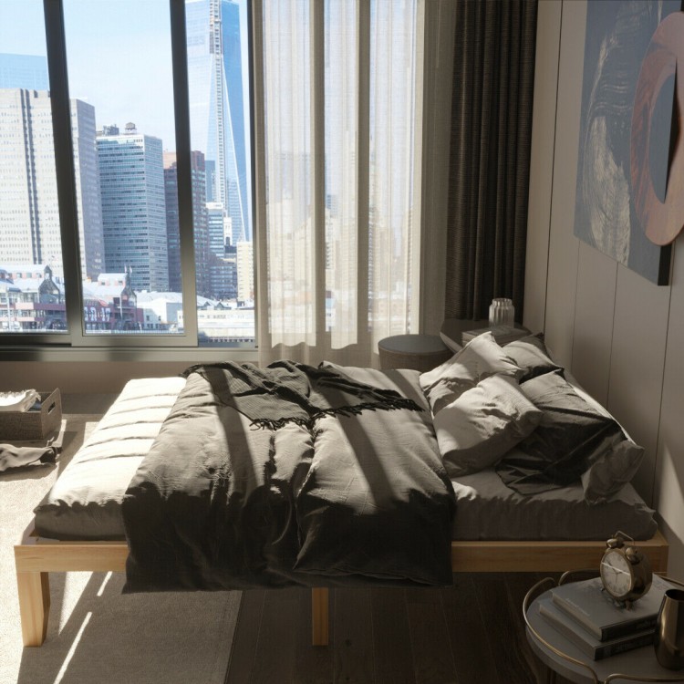 14 Inch Queen Size Rubber Wood Platform Bed Frame with Wood Slat Support