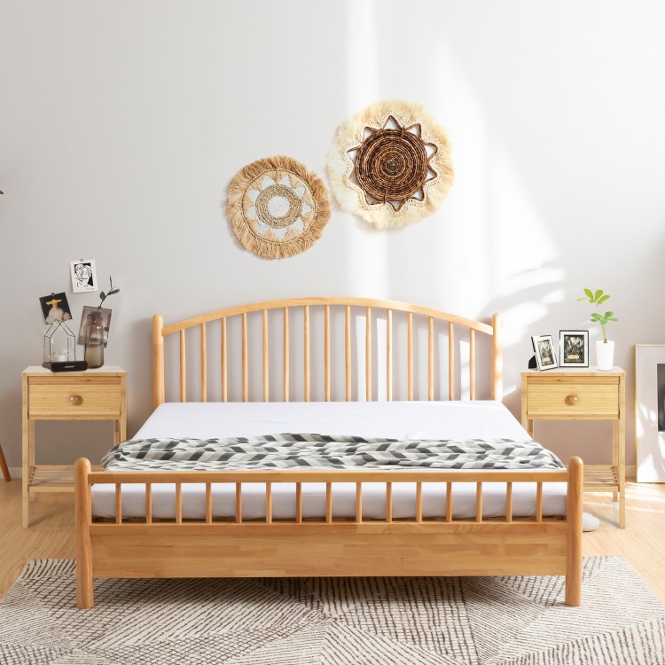 Set of 2 Bamboo End Tables with Drawer and Open Shelf