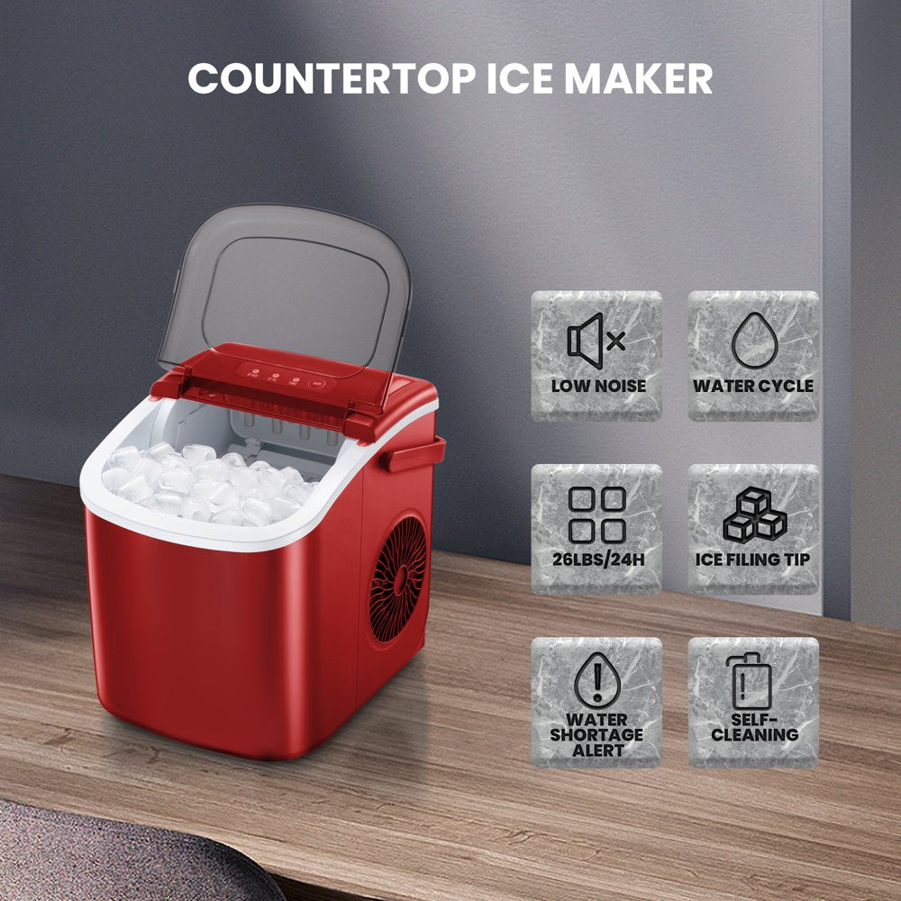 KISSAIR Portable Countertop Ice Maker, 26lbs/24H, Self-Cleaning, 9 Cubes in 6 Mins, Compact & Quiet