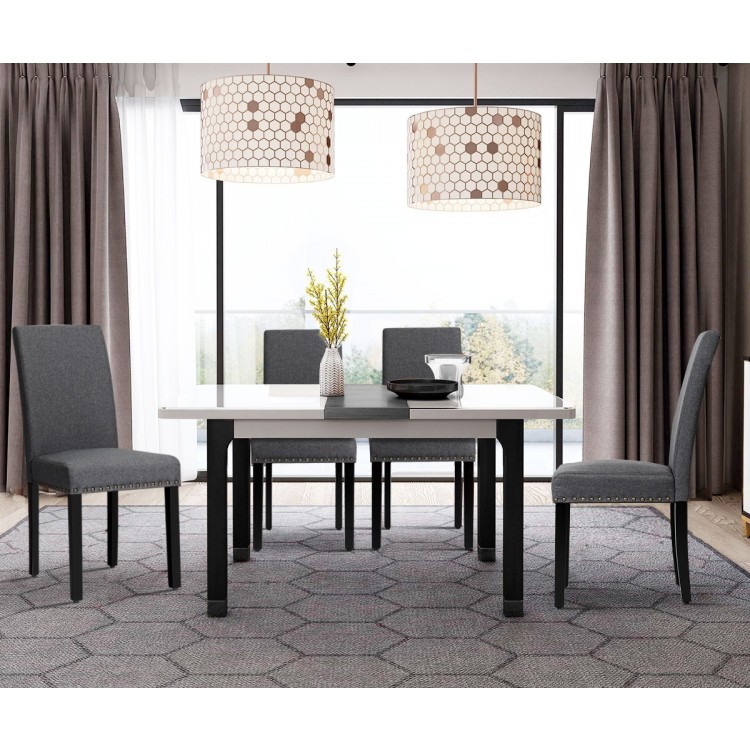 Set of 2 Fabric Upholstered Dining Chairs with Nailhead