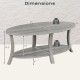 Oval Coffee Table 2-Tier Center Table with Storage Shelf