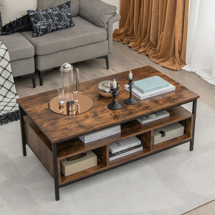 3-Tier Industrial Style Coffee Table with Storage and Heavy-duty Metal Frame