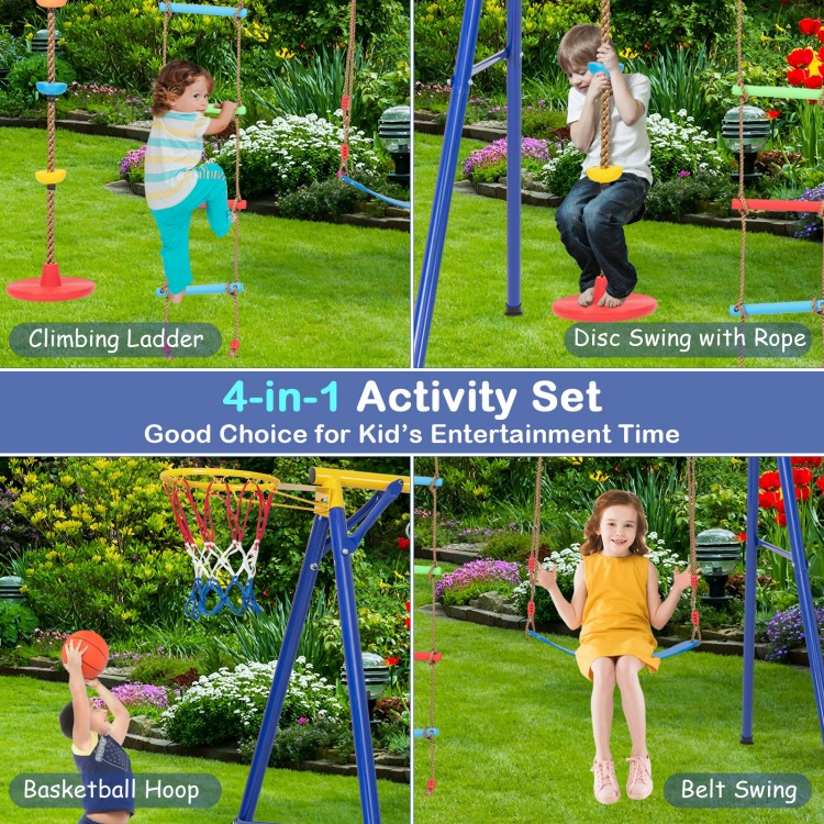 4-in-1 660 lbs Heavy Duty Swing Set for Kids Aged 3-9 Years Old