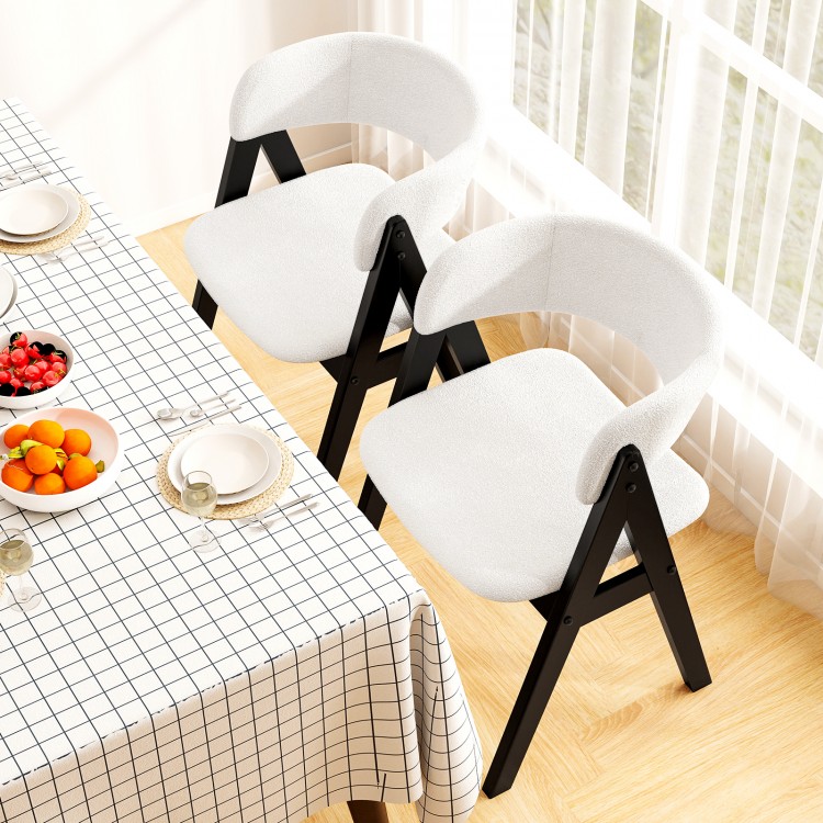 Wooden Dining Chair Set of 2 Mid-Century Modern Sherpa Upholstered Kitchen Dining Room Chairs