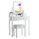 Makeup Vanity Set with Mirror and Cushioned Stool