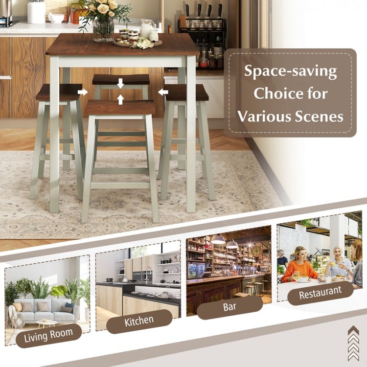5 Piece Dining Table Set with 4 Saddle Stools for Kitchen Dining Room Apartment