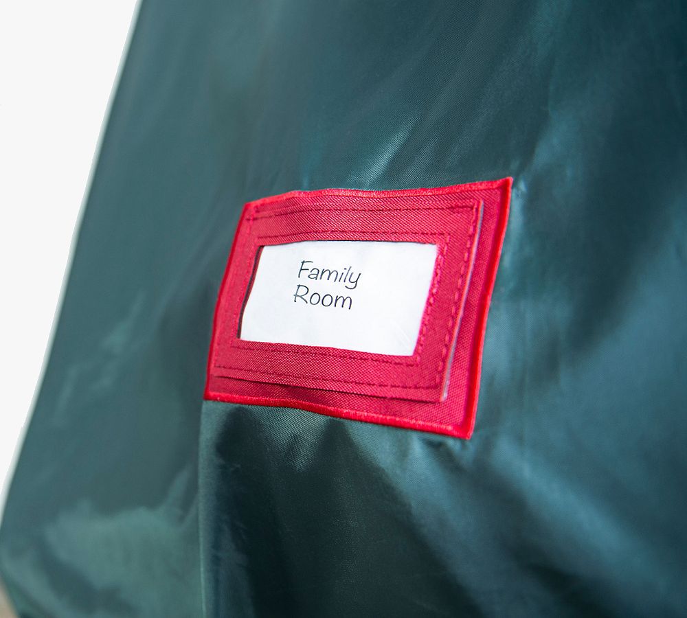 Decorated Upright Tree Storage Bag with Rolling Stand – Water-Resistant, Fits Up to 9′ Trees, Easy Zip Closure