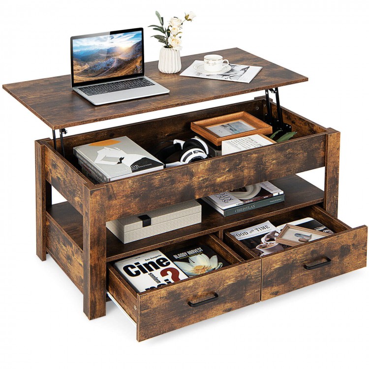 Lift Top Coffee Table with 2 Storage Drawers and Hidden Compartment