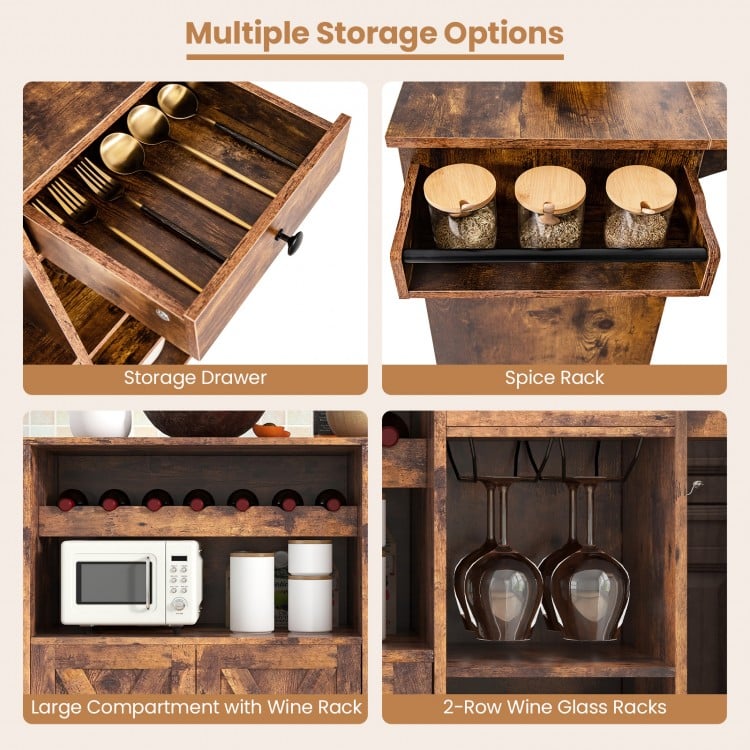 Rolling Kitchen Island Cart with Drop Leaf and Wine Rack