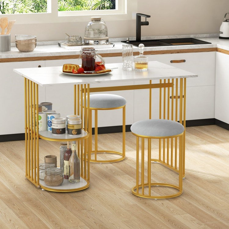 Rectangular Dining Table Set for 2 with 2-tier Storage Shelf for Small Space Dining Room