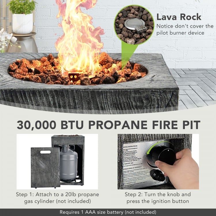 16 Feet Square Outdoor Propane Fire Pit with Lava Rocks Waterproof Cover 30,000 BTU