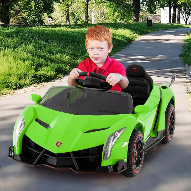 Lamborghini Licensed Kids Ride On 4WD Sports Car, 12V Battery Electric Vehicle Toy with Remote Control, 3 Speeds, Hydraulic Doors