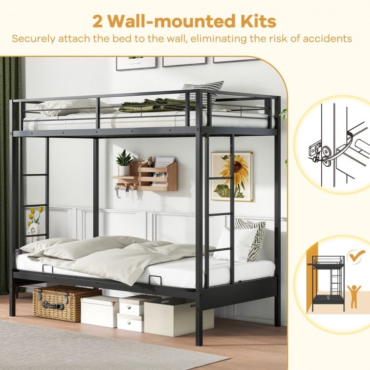 Twin Over Futon Bunk Bed with 2 Ladders and Safety Guardrails