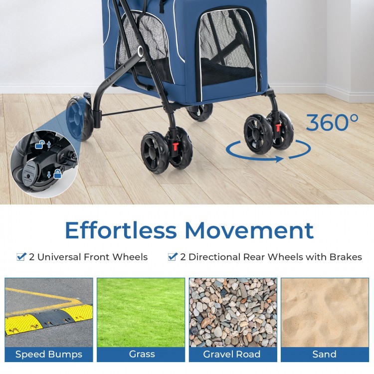 Double Pet Stroller Foldable 3-in-1 Dog Stroller with 2 Detachable Carriers