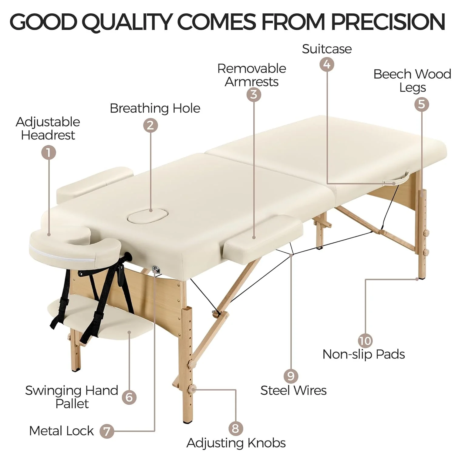 Yaheetech Massage Table Portable Lash Beds Spa Bed Massage Couch Foldable Spa Tables Adjustable 2 Fold with Non-Woven Bag 24 inch, Black