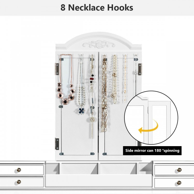 Makeup Dressing Table with Tri-Folding Mirror and Cushioned Stool for Women