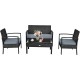 4 Pieces Patio Rattan Cushioned Furniture Set with Lounger and Table