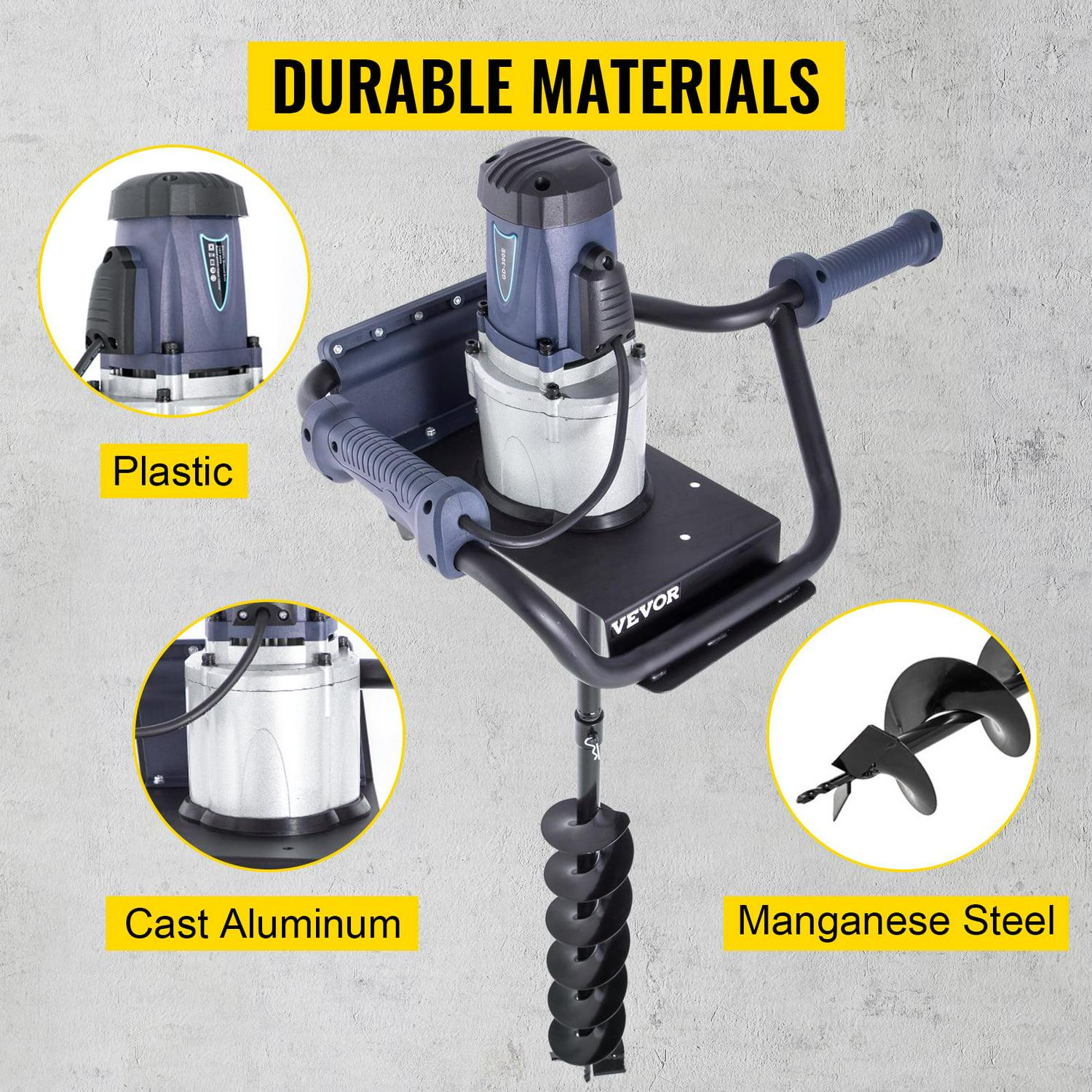 VEVOR Electric Post Hole Digger, 1200W 1.6HP, with 4 Auger Bits & Extension Rod, Durable Steel Construction