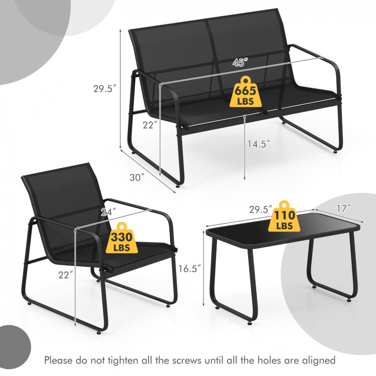 4 Pieces Outdoor Conversation Set with Tempered Glass Coffee Table