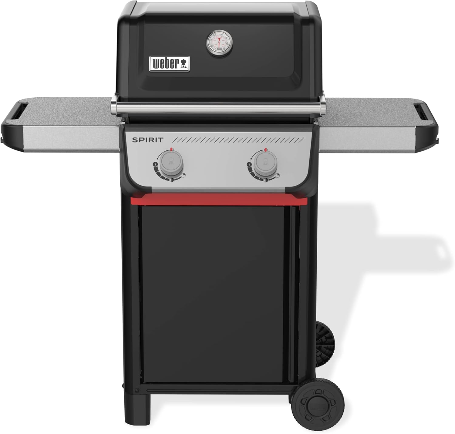 Weber Spirit E-210 gasgrill, 2 brændere, 51 x 46 cm grillplads, varmebeholdningsrist, låg termometer, 2 hjul - sort/sølv (1500833)