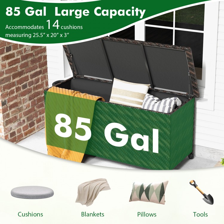 85 Gallon Outdoor Storage Box with Removable Liner and Universal Wheels