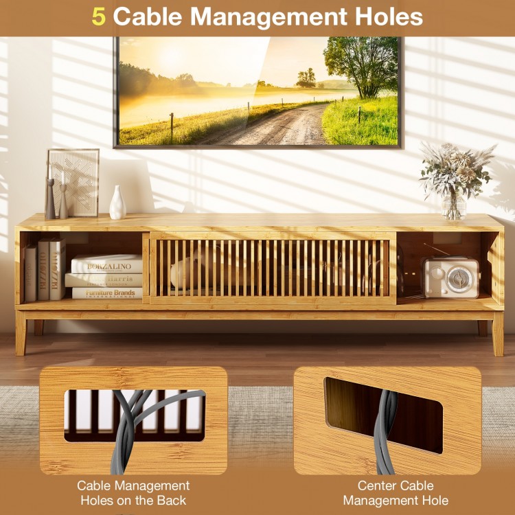 Bamboo TV Stand for TVs up to 65 Inches with Sliding Slatted Doors