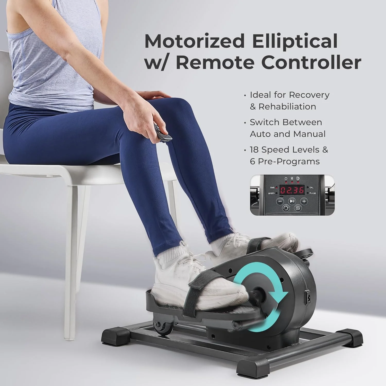 Sunny Health & Fitness Smart Mini Elliptical Trainer, Indoor Under-Desk Pedal Exerciser for Seniors’ Mobility & Cardio Workout, Free SunnyFit App Bluetooth Link, Optional Motorized w/Remote Control