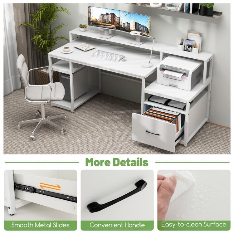 67 Inch Computer Desk with Monitor Stand & File Drawer