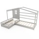L-shaped Double Twin Beds House Platform Beds with Fences Corner Bed Frame