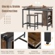 3 Pieces Dining Table Set with 3-Tier Storage Shelf and Metal Frame