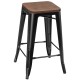 Set of 2 Counter Height Backless Stool with Wooden Seat