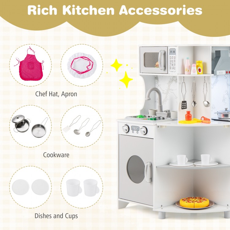 Kids Corner Wooden Play Kitchen with Range Hood and Stoves