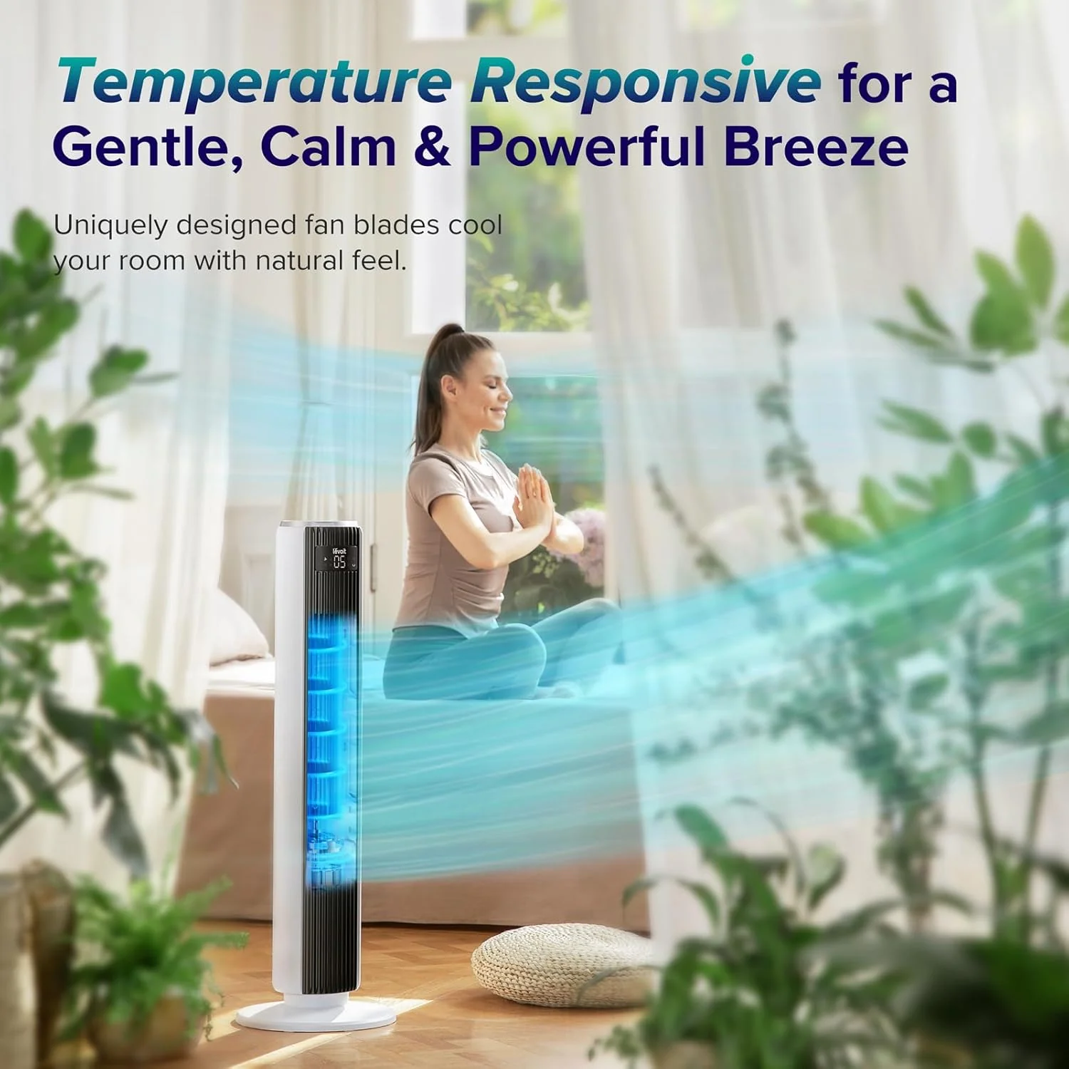 LEVOIT Tower Fan for Bedroom, Standing Fan with 28dB Quiet for Sleep, Remoter, 12H Timer, 25ft/s Velocity, 5 Speeds, 4 Modes, 90° Oscillation for Home, Office, Indoor, Bladeless 36 inch, White